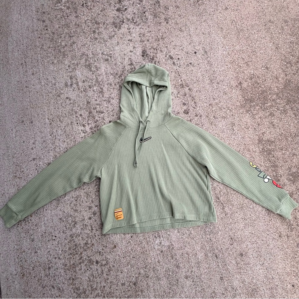 Nike Olive Green Ribbed Hooded Cropped Sweatshirt